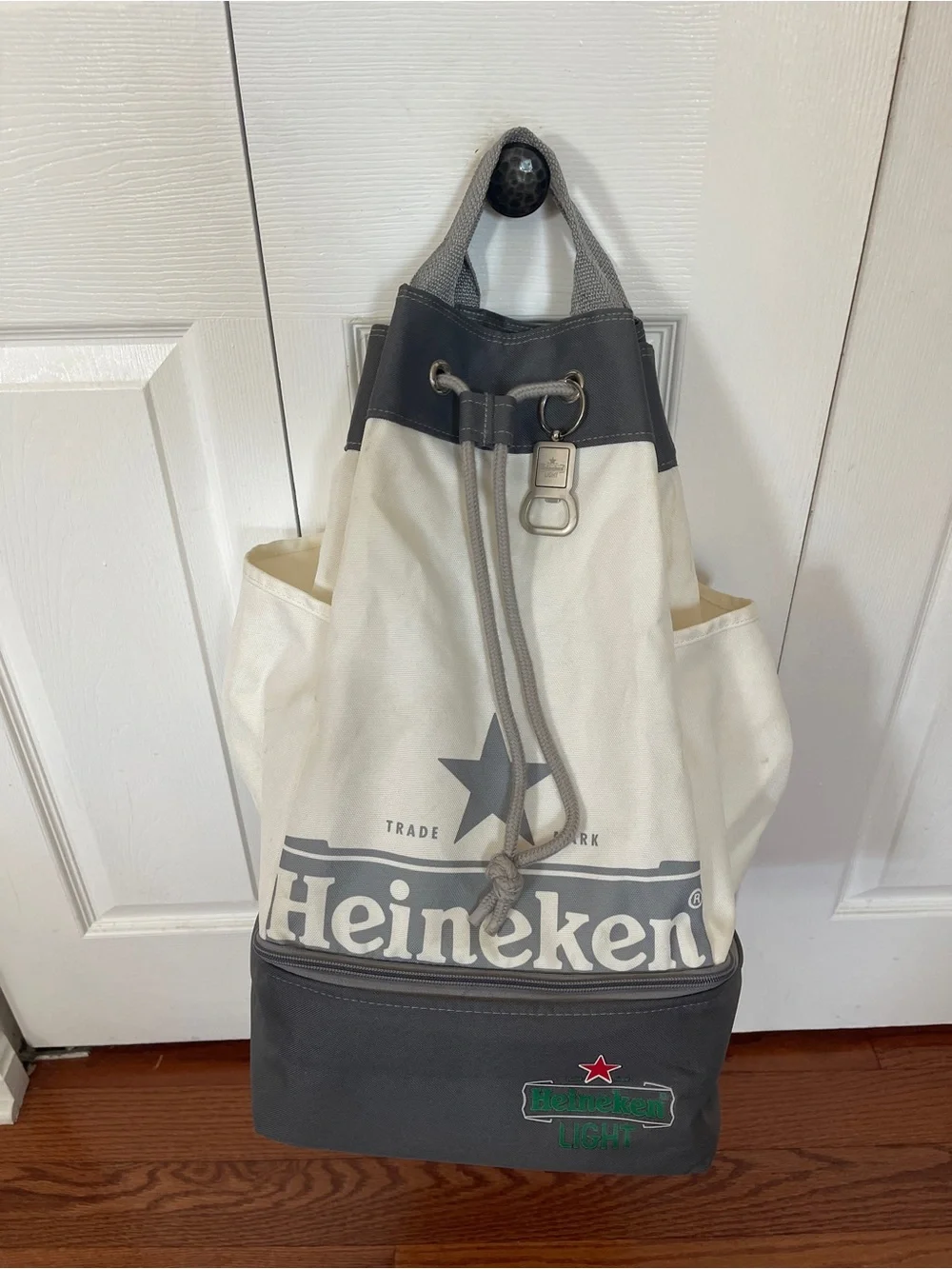 Heineken Hybrid Cinch Two-Tone Canvas Drawstring Backpack Cooler